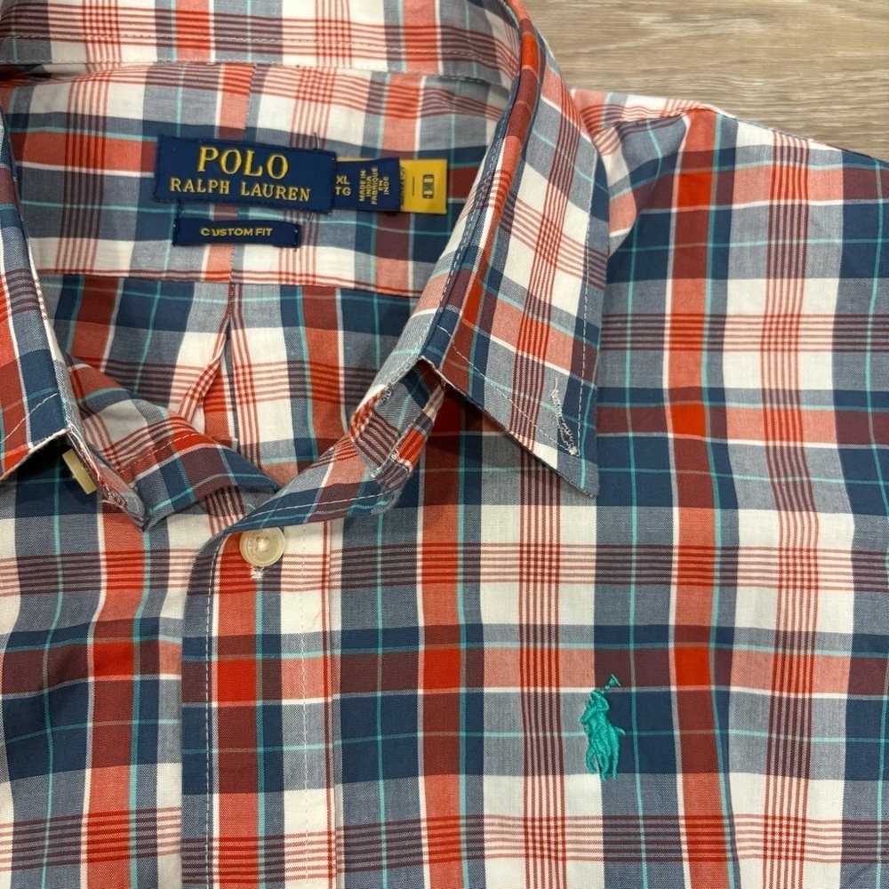 Polo Ralph Lauren Custom Fit Cotton Red Blue White Plaid Shirt Blue XL